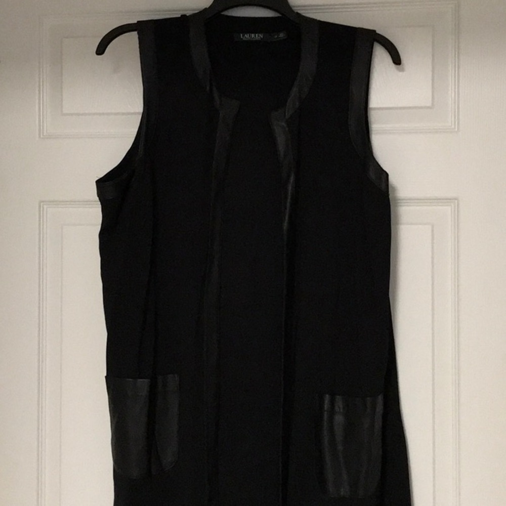 Ralph Lauren Black Topper with Faux Leather Accents 36” long new w/o tags